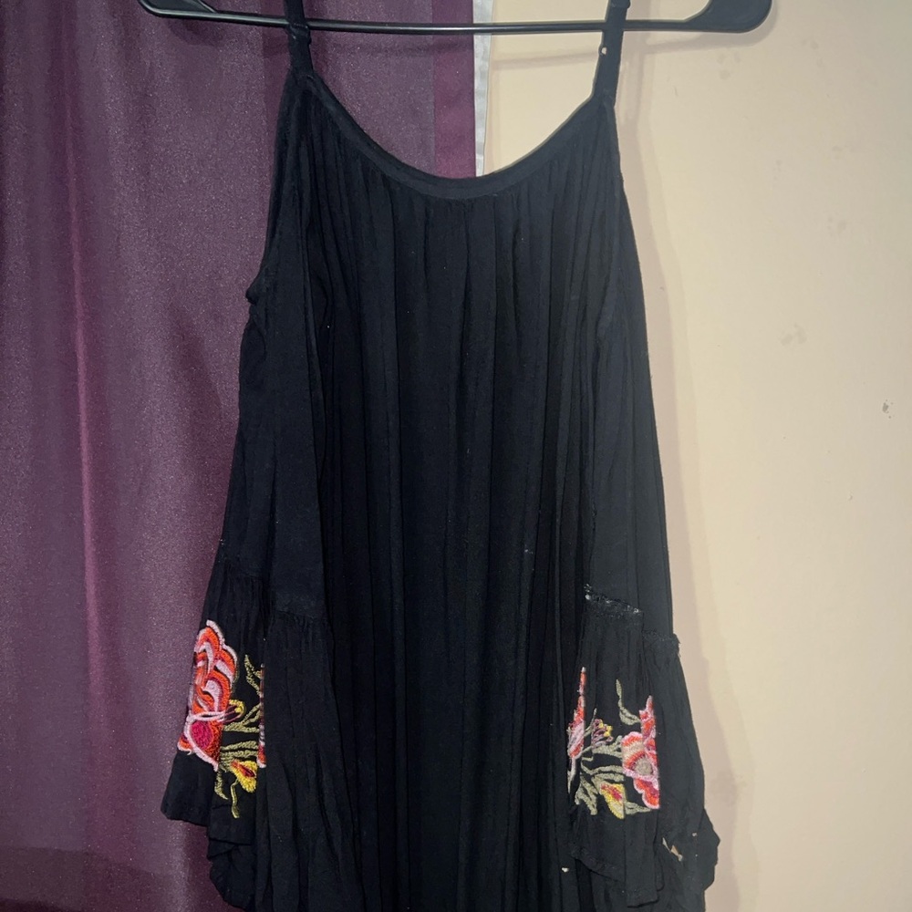 feathers Black Gauzy Tiered Maxi Dress